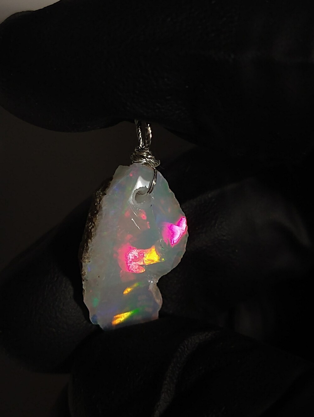 High Grade Opal Rough Pendant In Sterling Silver